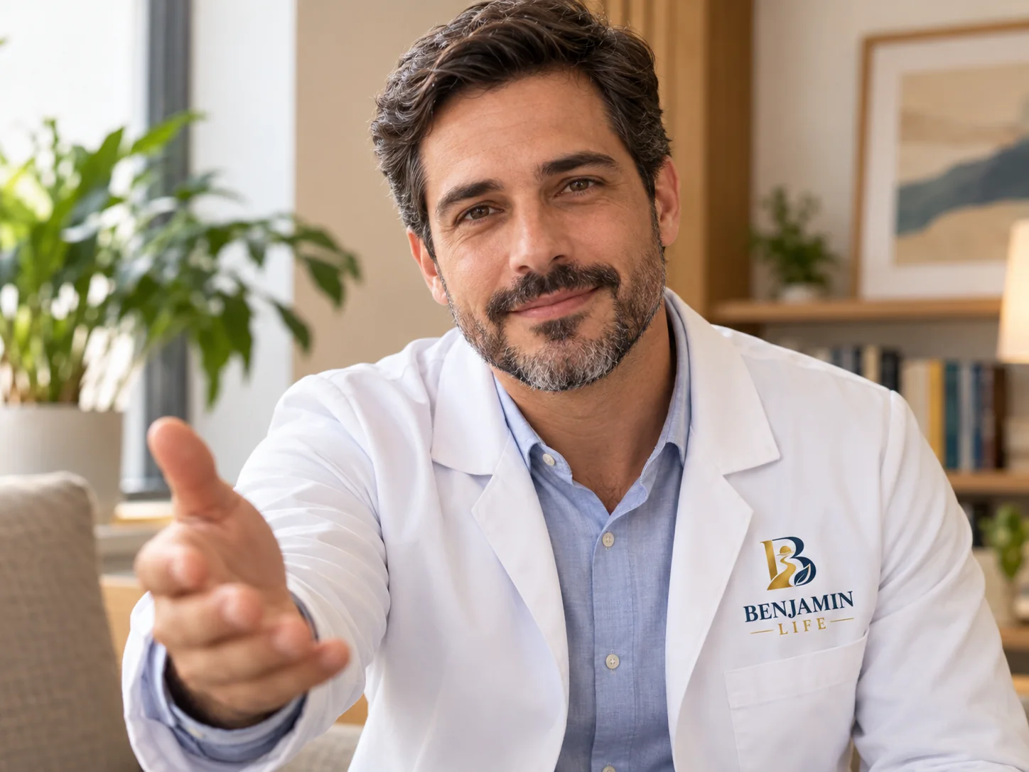 Terapeuta em imagem ilustrativa estendendo a mão para uma conversa